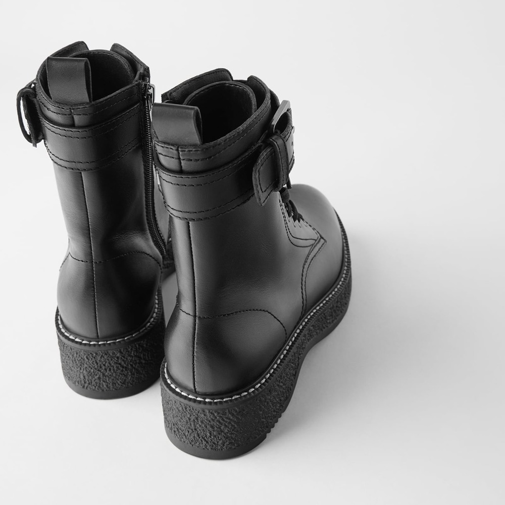 Zara Low Heeled Leather Combat Biker Military Ank… - image 5